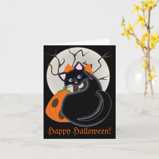 Kiara Toon Kitty Black Cat Moon & Tree Card Karte (Gelbe Blume)