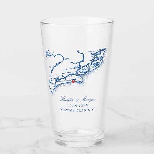 Kiawah Island Map Elegant Navy Blue Gastgeschenk H Glas (Vorderseite)