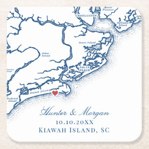 Kiawah Island Map Elegant Navy Blue Gastgeschenk H Rechteckiger Pappuntersetzer
