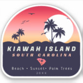 Kiawah Island Pier SC Retro Sunset Souvenirs 60er Aufkleber (Vorderseite)