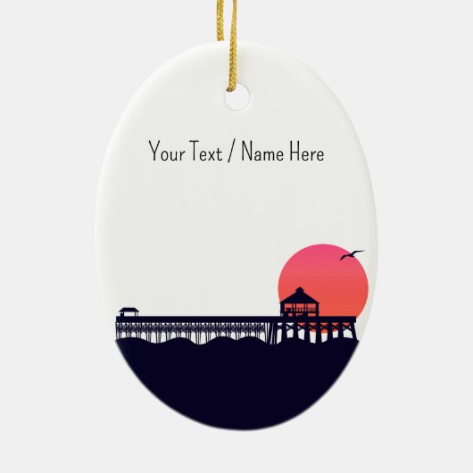 Kiawah Island Pier SC Retro Sunset Souvenirs 80er Keramik Ornament (Hinten)