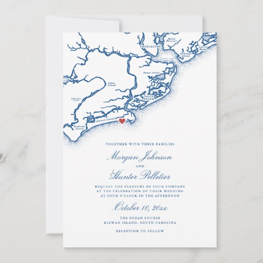 Kiawah Island SC Karte Elegant Navy Blue Wedding (Vorderseite)
