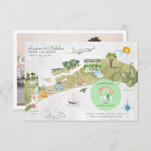 Kiawah Island Wedding Itinerary Map Einladung (Vorne/Hinten)