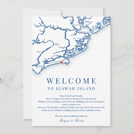 Kiawah Island Wedding Welcome Itinerary Navy Blue Dankeskarte (Vorderseite)