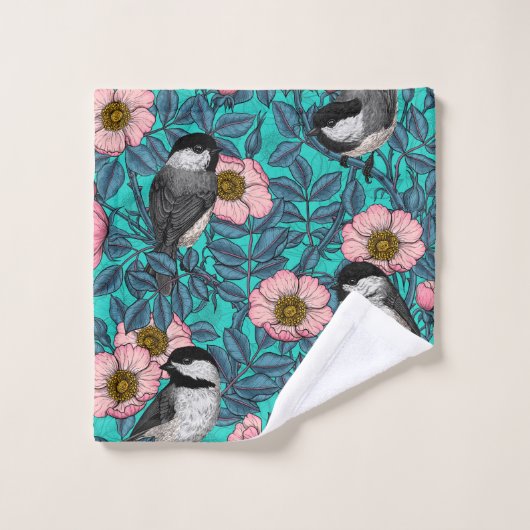 Kichererbsen in freier Rose, rosa und blau Badhandtuch Set (Waschlappen)