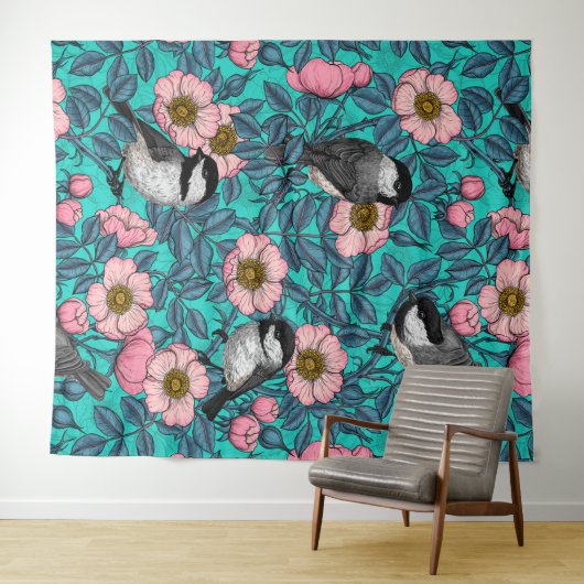 Kichererbsen in freier Rose, rosa und blau Wandteppich (Beispiel (Horizontal))