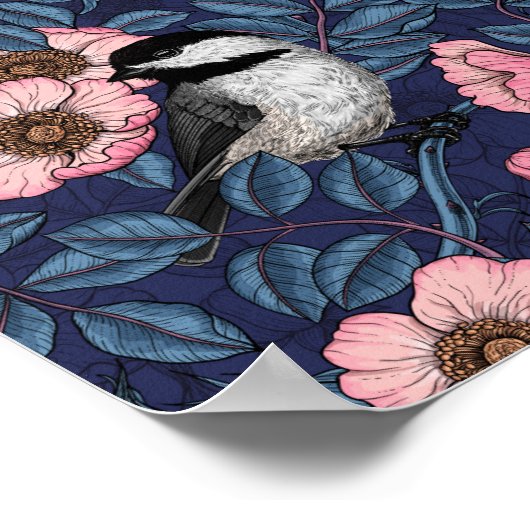 Kichererbsen in wilder Rose in Rosa und Blau Poster (Ecke)