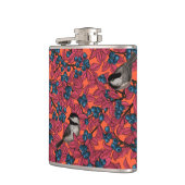 Kichervögel auf Blaubeeren-Ästen auf Orange Flachmann (Links)