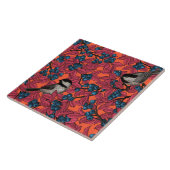 Kichervögel auf Blaubeeren-Ästen auf Orange Fliese (Seite)