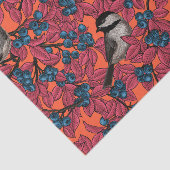 Kichervögel auf Blaubeeren-Ästen auf Orange Seidenpapier (Ausschnitt)