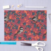 Kichervögel auf Blaubeeren-Ästen auf Orange Seidenpapier (Handwerk)