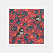 Kichervögel auf Blaubeeren-Ästen auf Orange Serviette (Vorderseite)
