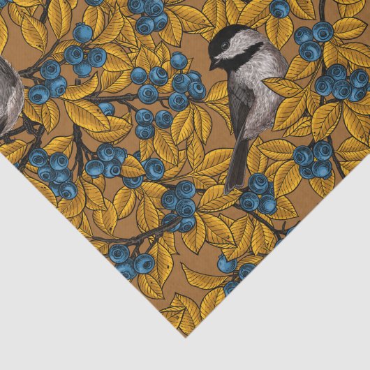 Kichervögel auf den Zweigen der Heidelbeere Seidenpapier (Ausschnitt)