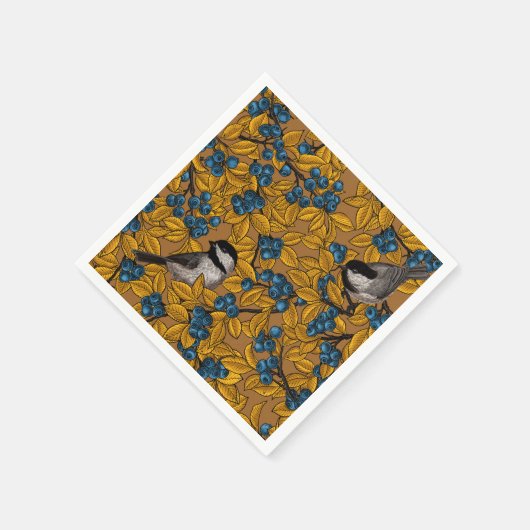 Kichervögel auf den Zweigen der Heidelbeere Serviette (Ecke)