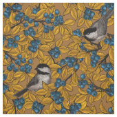 Kichervögel auf den Zweigen der Heidelbeere Stoff (Muster)