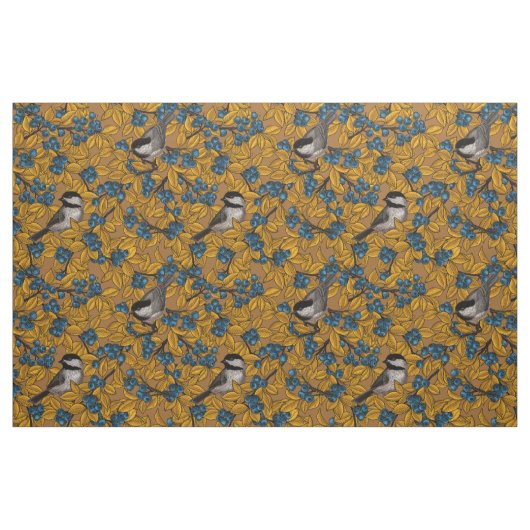 Kichervögel auf den Zweigen der Heidelbeere Stoff (Fat Quarter (45,7 x 55,9 cm))