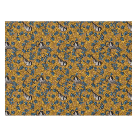 Kichervögel auf den Zweigen der Heidelbeere Tischdecke (Vorderseite (Horizontal))