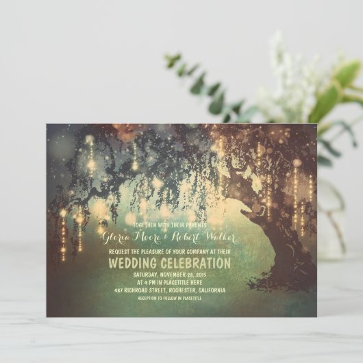 kichkische Lichter Baum Hochzeitseinladungen Einladung (Stehend Vorderseite)