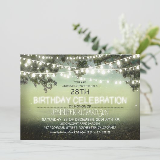 kichkische Nacht- & Gartenleuchten Geburtstag lädt Einladung (Stehend Vorderseite)