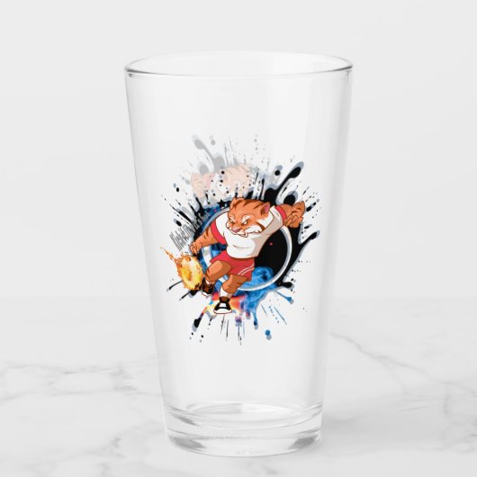 Kick es so, wie es heiß ist. Cartoon Fußball Glas (Vorderseite)