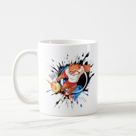 Kick es so, wie es heiß ist. Cartoon Fußball Kaffeetasse (Links)