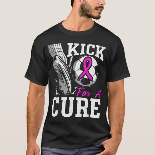 Kick For A Breast Cancer Awareness Nk Ribbon Socce T-Shirt (Vorderseite)