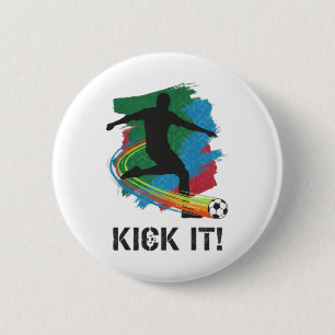 Kick It Fußballspieler Silhouette Grafik T-Shirt f Button