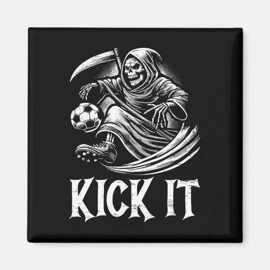 Kick It Grimmiger Sensenmann spielt Fußball Magnet (Vorne)