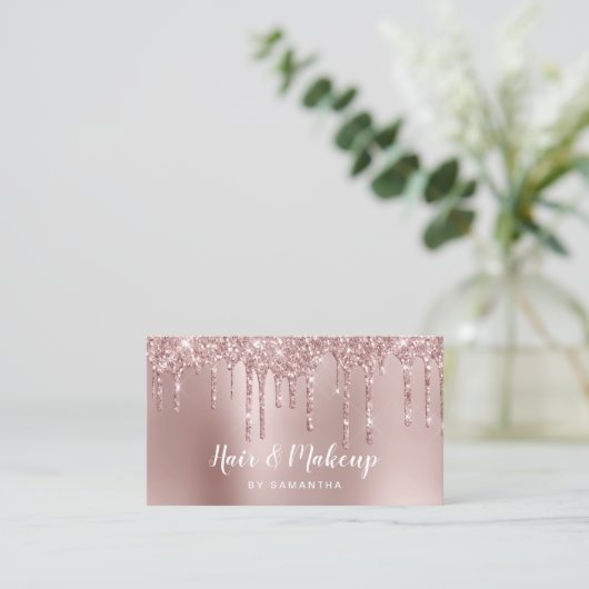 Kick Kupfer Rose Gold Glitzer Tropfen Haar und Sch Visitenkarte (Stehend Vorderseite)