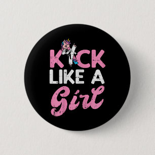 Kick Like Girl Unicorn Karate Taekwondo Martial Ar Button
