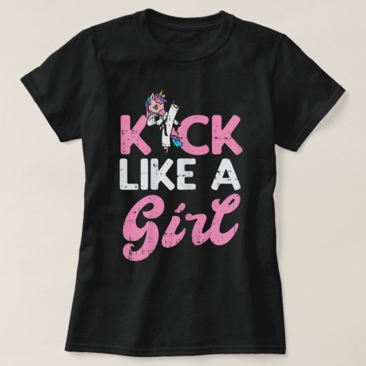 Kick Like Girl Unicorn Karate Taekwondo Martial Ar T-Shirt (Design vorne)