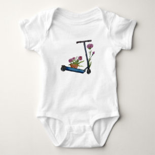 Kick Scooter, Blume Watercolor Art Baby Bodysuit Strampler