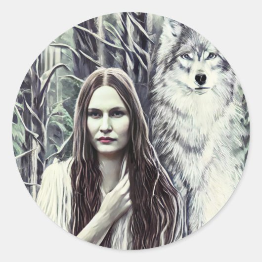 Kickapoo Indian Brujah White Wolf original art Runder Aufkleber (Vorderseite)