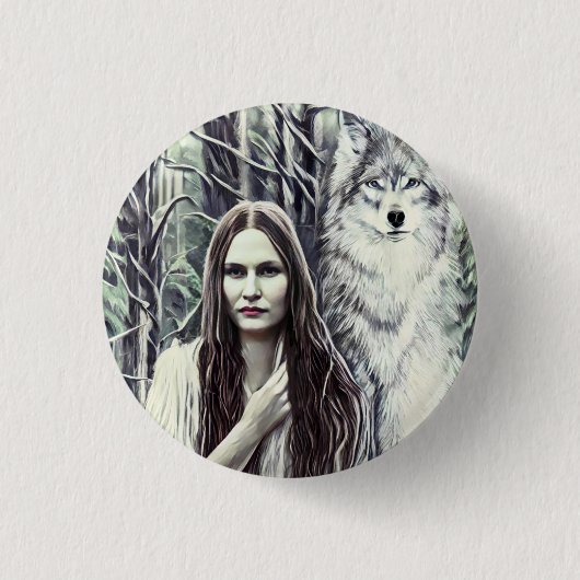 Kickapoo Indian Brujah White Wolf Originalkunst Button (Vorderseite)