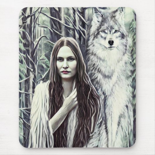Kickapoo Indian Brujah White Wolf Originalkunst Mousepad (Vorne)