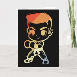 Kickbox-Jungen-Cartoon-Ansicht Kickboxer Karate Karte