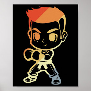 Kickbox-Jungen-Cartoon-Ansicht Kickboxer Karate Poster