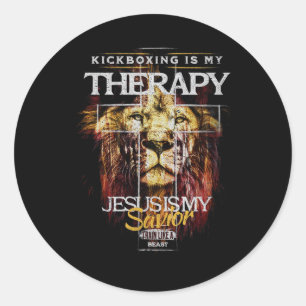 Kickboxen ist meine Therapie Jesus mein Erlöser Mm Runder Aufkleber