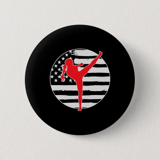 Kickboxen Mädchen USA-Flagge 4. Juli Button (Vorderseite)