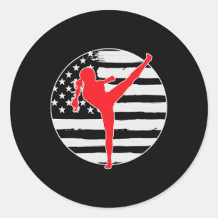 Kickboxen Mädchen USA-Flagge 4. Juli  Runder Aufkleber