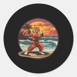 Kickboxen Tiger Strand Sonnenuntergang Karate Taek Runder Aufkleber