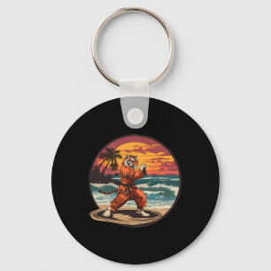 Kickboxen Tiger Strand Sonnenuntergang Karate Taek Schlüsselanhänger