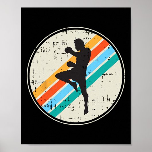 Kickboxer-Silhouette Retro-Kampfsport-Geschenke Poster (Vorne)
