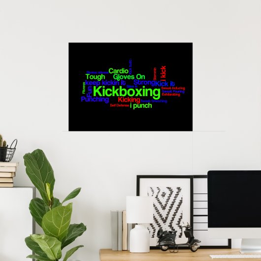Kickboxing Word Cloud Bright auf schwarz Poster (Heimbüro)