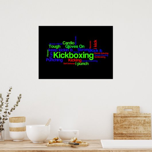 Kickboxing Word Cloud Bright auf schwarz Poster (Küche)