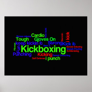 Kickboxing Word Cloud Bright auf schwarz Poster