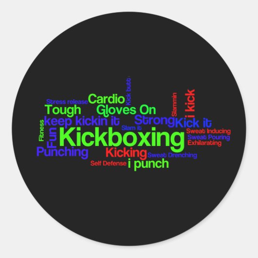 Kickboxing Word Cloud Bright auf schwarz Runder Aufkleber (Vorderseite)