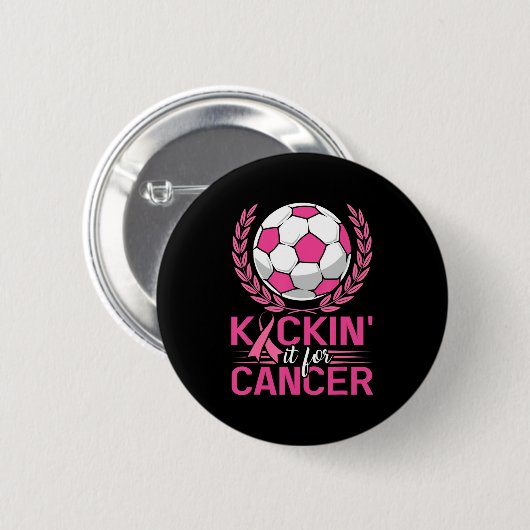 Kickin it for Cancer Soccer Pink Ribbon Breast Can Button (Vorne & Hinten)