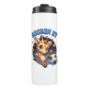 Kickin It Soccer Player Giraffe Ball Girls Boys An Thermosbecher