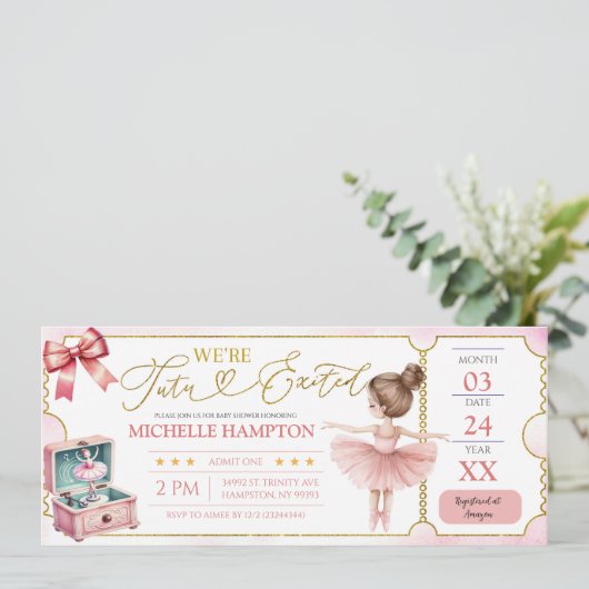 Kid Ballerina Party Ticket Kinderdusche (Stehend Vorderseite)